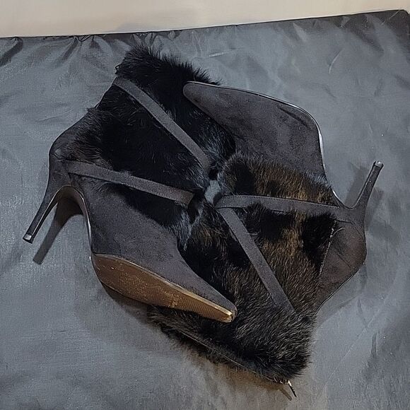 WILD DIVA BLACK FUR TRIM MID-CALF POINTED TOE BACK ZIPPER CLOSURE BOOT S2 - Picture 8 of 14